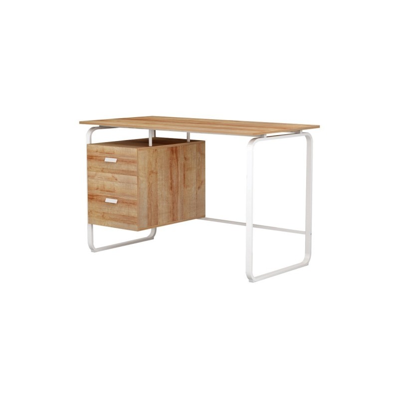 Mesa de Despacho con Cajones, Melamina Blanco-Natural, 120x75x75cm - Diseño Funcional