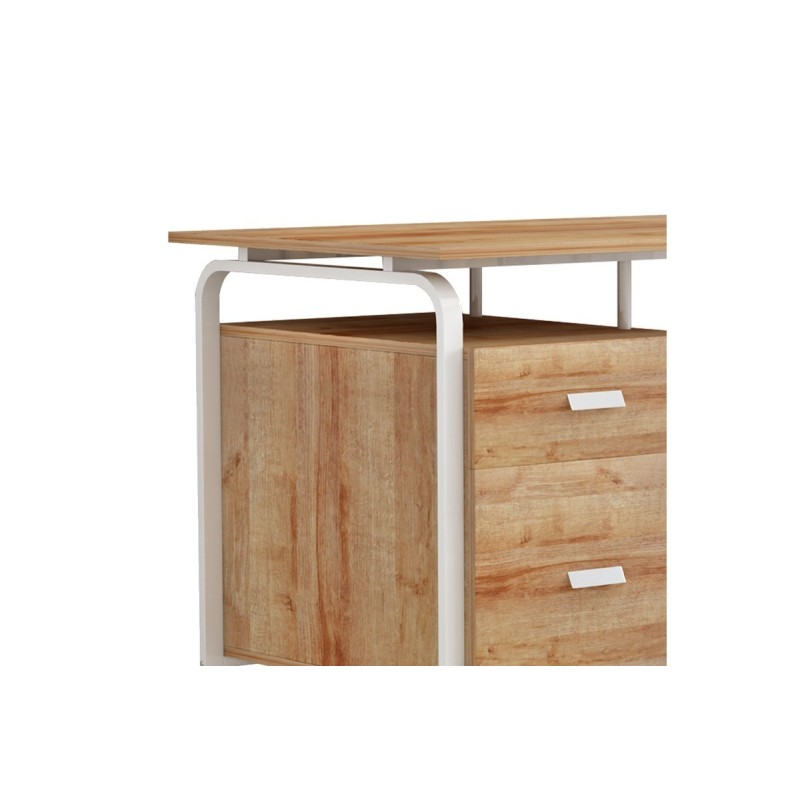 Mesa de Despacho con Cajones, Melamina Blanco-Natural, 120x75x75cm - Diseño Funcional