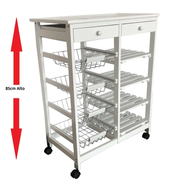 Verdulero frutero doble 4 cestas 4 baldas y 2 cajones color blanco 85x37x67