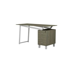 Mesa de Despacho con Cajones, Melamina Natural-Blanco, 140x60x76cm - Organización y Estilo para tu Oficina.