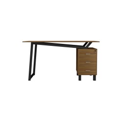 Mesa de Despacho con Cajones, Melamina Nogal - Negro, 140x60x76cm - Organización y Estilo para tu Oficina.