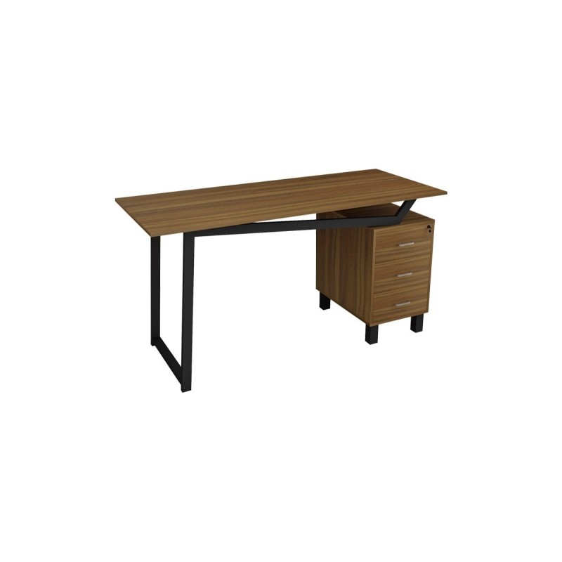 Mesa de Despacho con Cajones, Melamina Nogal - Negro, 140x60x76cm - Organización y Estilo para tu Oficina.