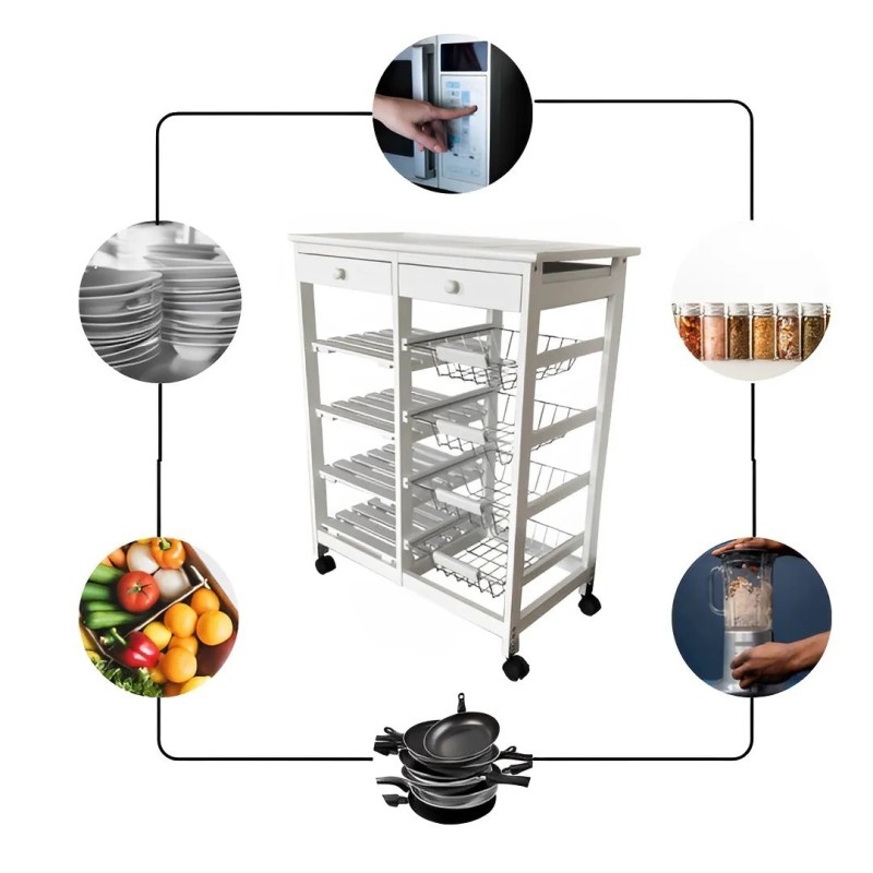 Verdulero frutero doble 4 cestas 4 baldas y 2 cajones color blanco 85x37x67