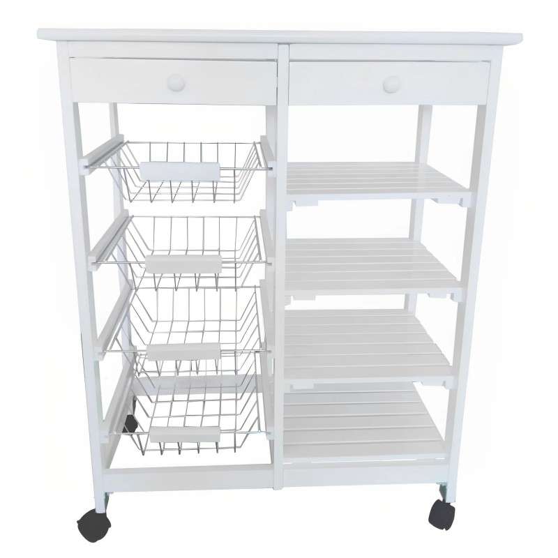 Verdulero frutero doble 4 cestas 4 baldas y 2 cajones color blanco 85x37x67