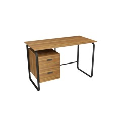 Mesa de Despacho con Cajones, Melamina Nogal - Negro, 120x75x75cm - Diseño Funcional