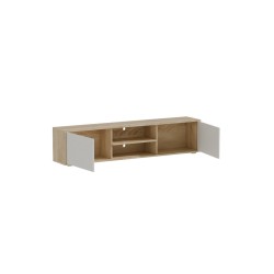 Mueble TV Melamina Blanco-Natural 180x40x41 cm - 2 Puertas y Amplio Espacio de Almacenamiento.