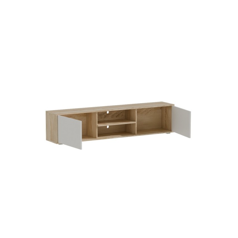 Mueble TV Melamina Blanco-Natural 180x40x41 cm - 2 Puertas y Amplio Espacio de Almacenamiento.