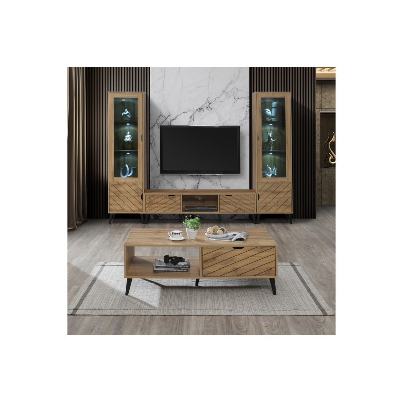 Mueble TV Roble Oscuro con 2 Puertas y Estante - Melamina 150x40x41.6 cm - Moderno y Funcional.