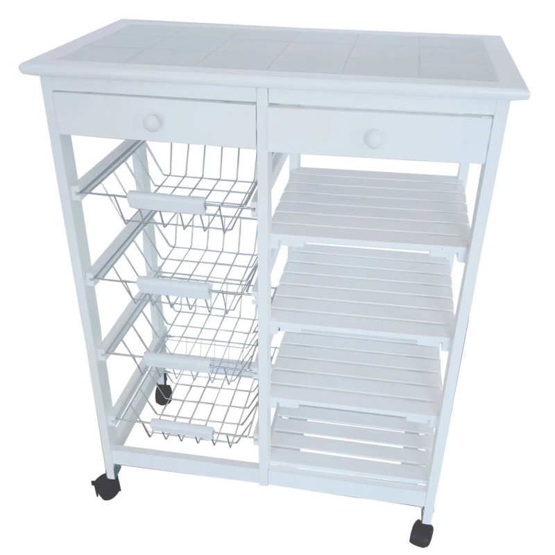 Verdulero frutero doble 4 cestas 4 baldas y 2 cajones color blanco 85x37x67