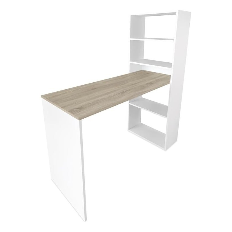 Mesa Escritorio con Estanteria Reversible, Medidas: 122 cm (Ancho) x 50 cm (Fondo) x140 cm (Alto) Color Blanco y Cambrian