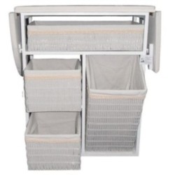 Mueble de plancha Lisboa color blanco con 4 cajones de almacenamiento y ruedas