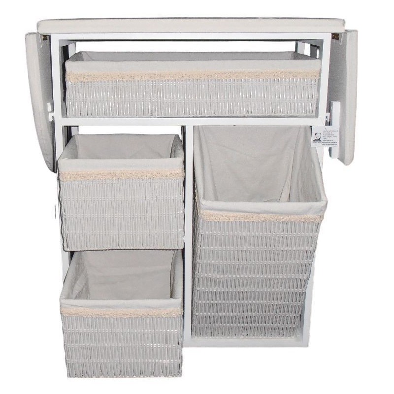 Mueble de plancha Lisboa color blanco con 4 cajones de almacenamiento y ruedas