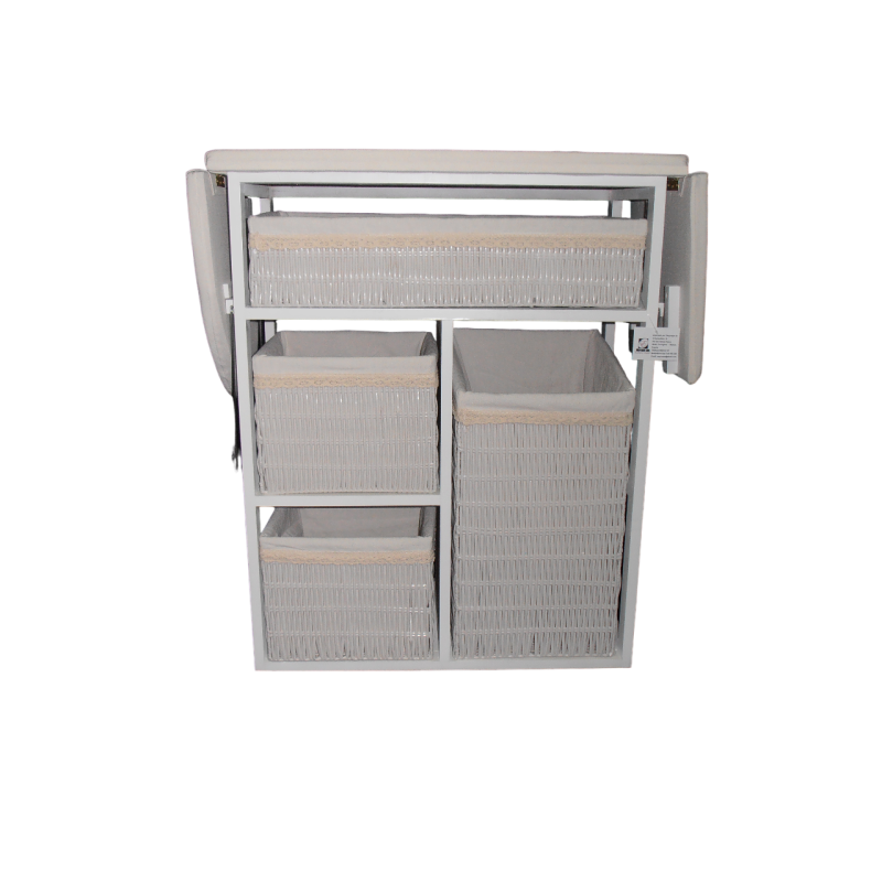 Mueble de plancha Lisboa color blanco con 4 cajones de almacenamiento y ruedas