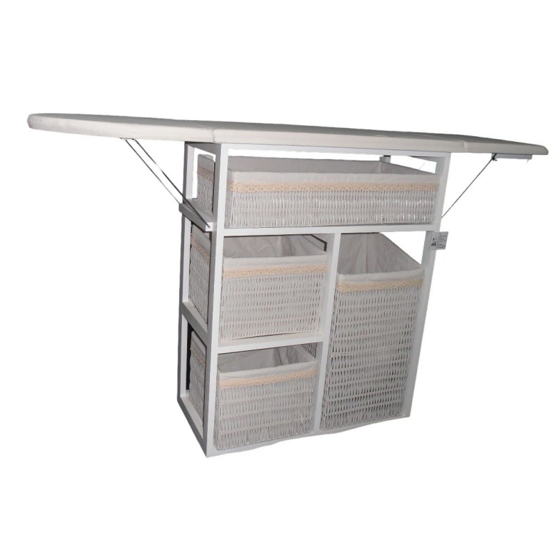 Mueble de plancha Lisboa color blanco con 4 cajones de almacenamiento y ruedas