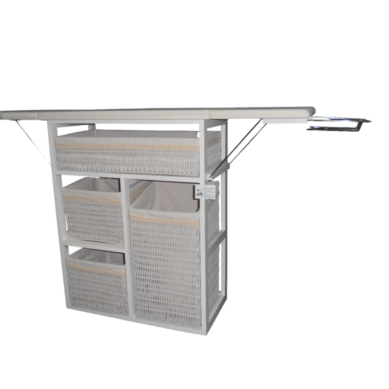 Mueble de plancha Lisboa color blanco con 4 cajones de almacenamiento y ruedas