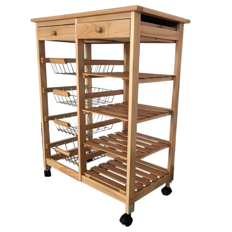 Verdulero Frutero Doble: 4 Cestas, 4 Baldas y 2 Cajones - Color Miel Oporto 4